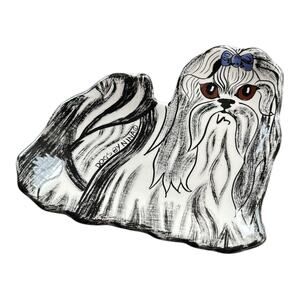 Dogs by Nina Cute Maltese Shih Tzu Trinket Tray Spoon Rest Dish 5 1/2" x 5" EUC